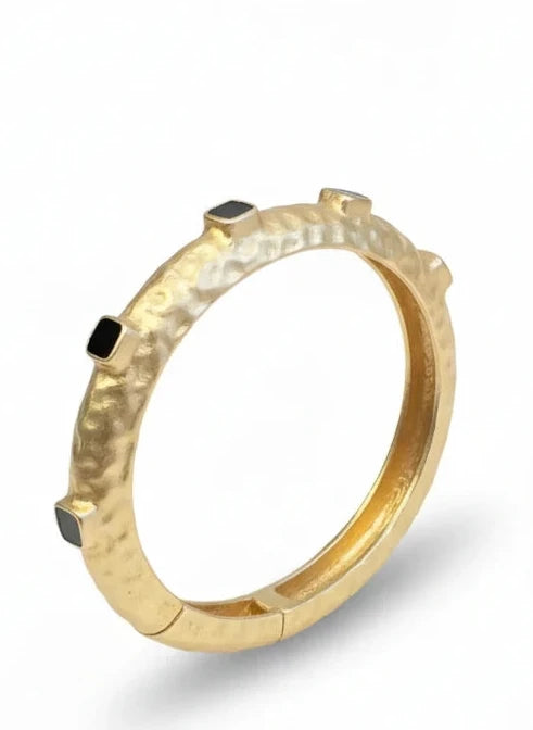 POMINA NEW YORK HAMMERED BANGLE with BLACK ACCENT STONES BRACELET