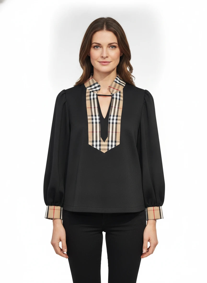 JODIFL BLACK & BURBERRY KNIT TOP