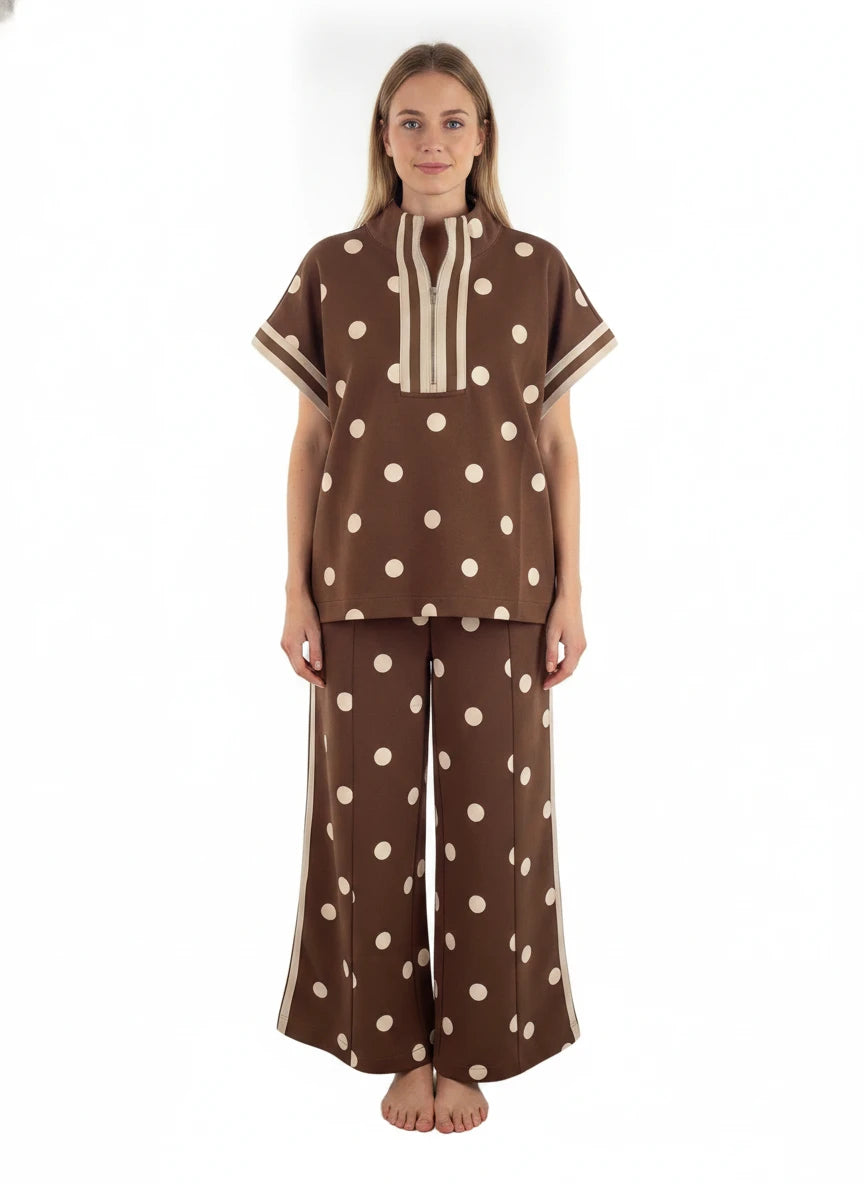 JODIFL 2 PC BROWN & BEIGE POLKA DOT