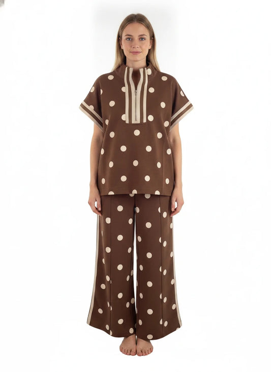 JODIFL 2 PC BROWN & BEIGE POLKA DOT