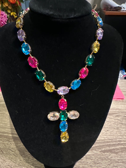 RAINBOW RADIANCE CROSS NECKLACE