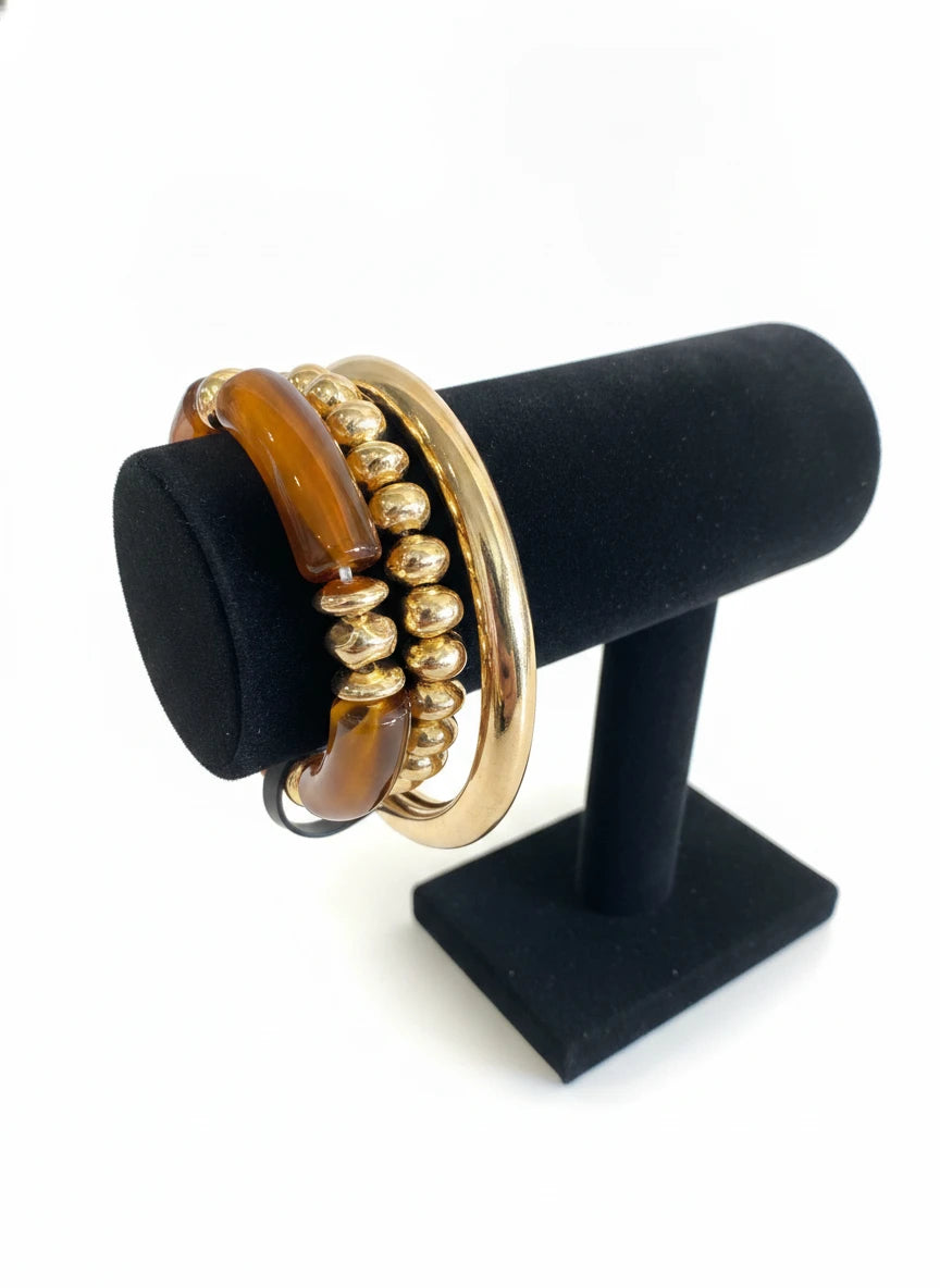 ELIO BANGLES & BEADS TORTOISE SHELL & GOLD BRACELET