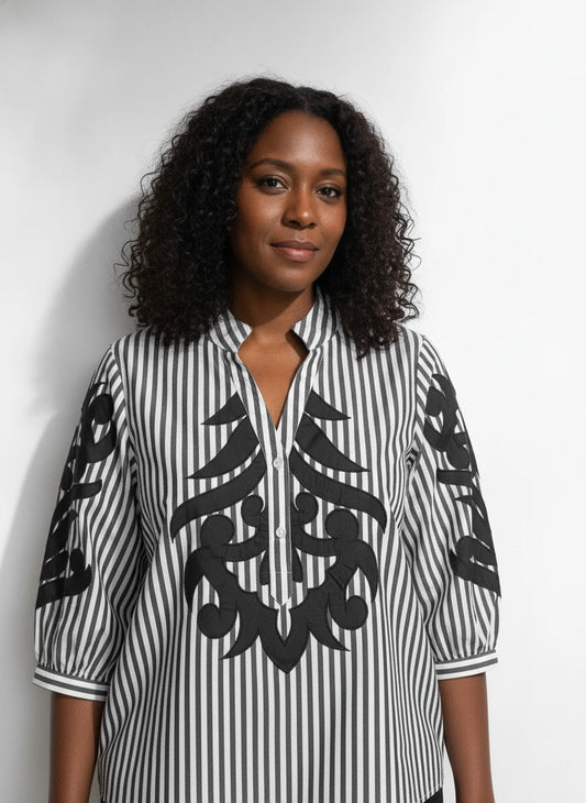 JODIFL BLACK & WHITE STRIPE BAROQUE TOP