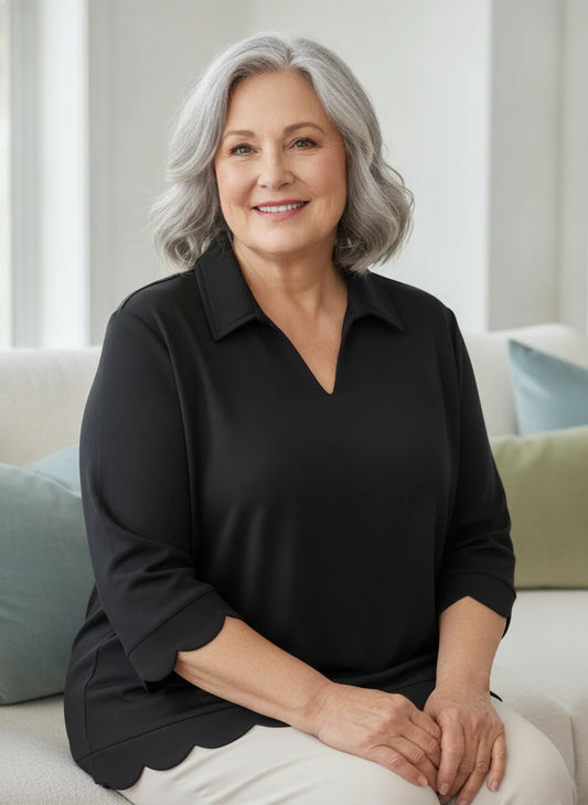 JODIFL SCALLOPED TRIM TOP IN BLACK