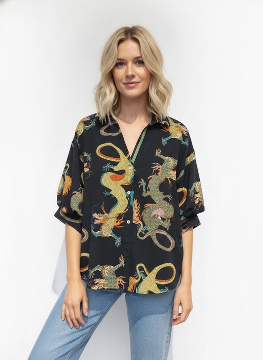 DIZZY LIZZIE MILANO TOP BLACK DRAGON