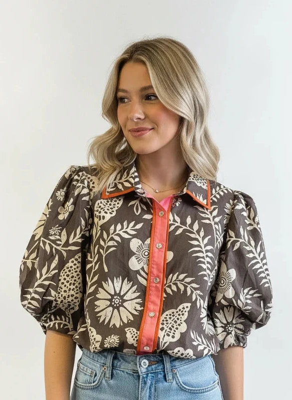 THMLTwo Brown and Coral Top