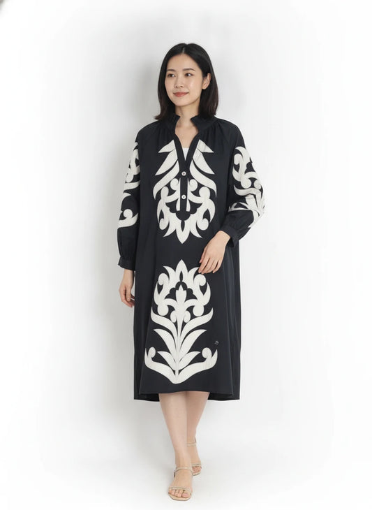 JODIFL BLACK & WHITE BAROQUE DRESS