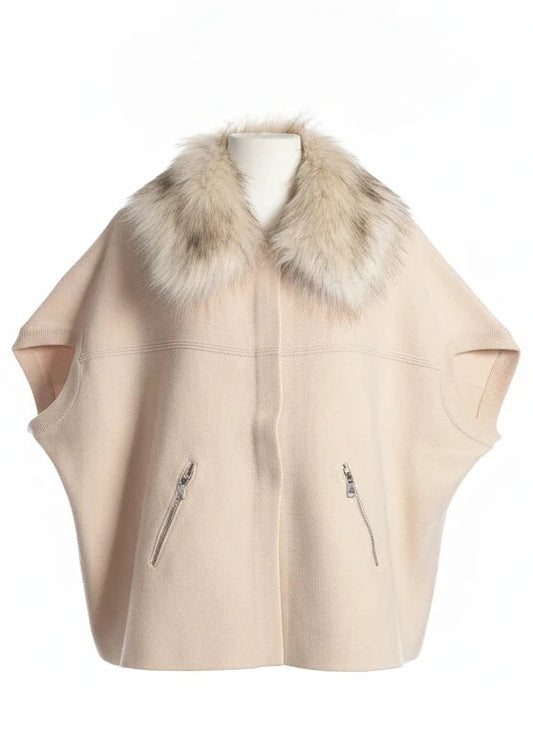 DOLCE CABO FAUX FUR COLLAR SHORT SLEEVE CARDIGAN